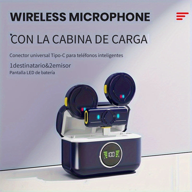 Juego de Micrófono sin varillas con Estuche de Carga, Cancelación de Ruido y Clip Magnético, Pantalla LED de Batería, Alcance de 40m, Tipo-C para Grabación en Teléfono/Cámara/Vlog