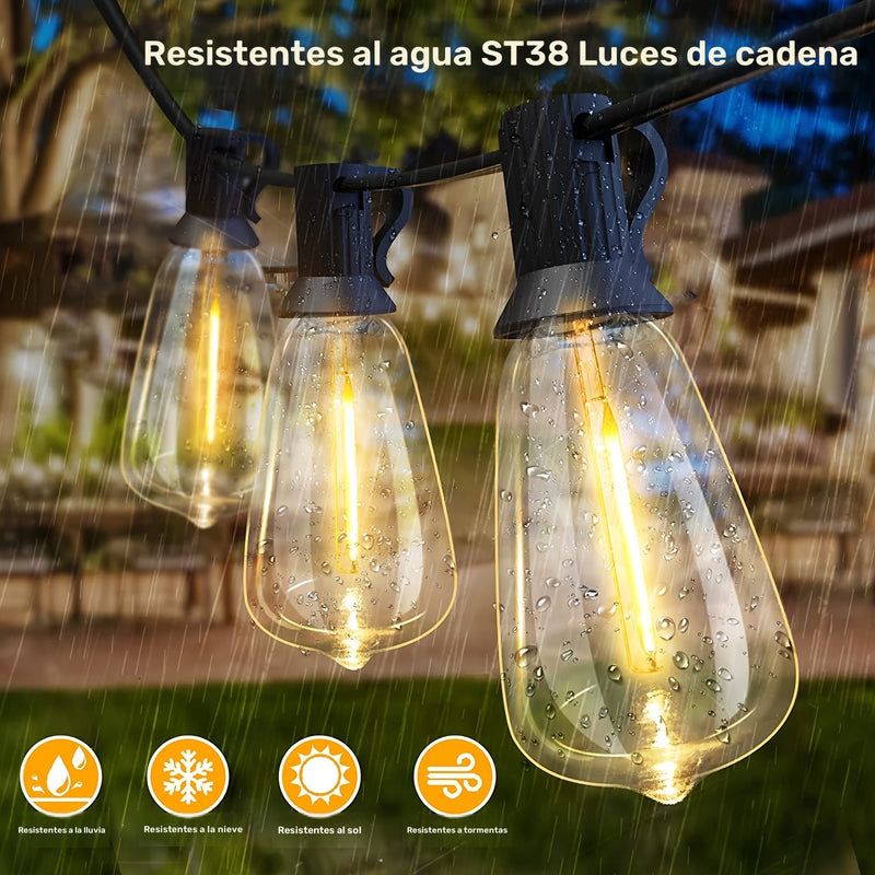 Luces LED en cadena ST38, 30.48 metros, incluye 48 bombillas + 2 extras, conectables, ideales para decorar tu jardín en Navidad y Halloween, sin batería