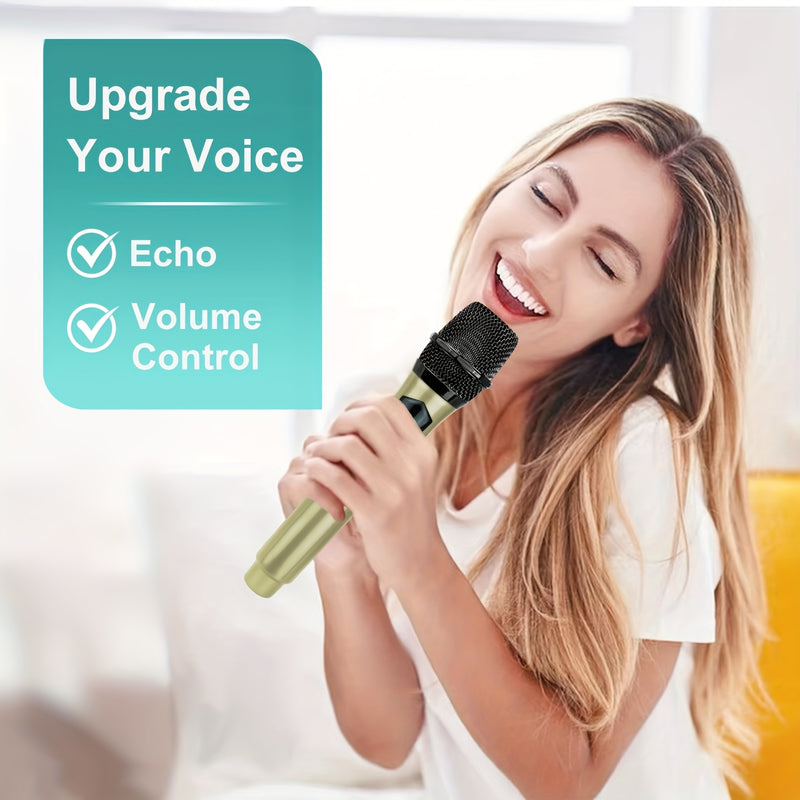 Micrófono de Karaoke sin varillas Portátil con Batería Recargable para 4 Micrófonos y Receptor, Ideal para Fiestas, Reuniones, Bodas, Base de Almacenamiento Dorada y Adaptador de 3.5mm Incluido