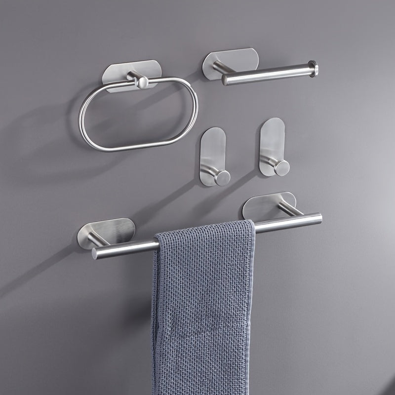 4 piezas Juego de accesorios de baño de acero inoxidable moderno, Anillo de toalla, Barra de toalla, Toallero, Juego de colgantes de baño, Soporte para toallas de mano, Soporte para papel higiénico, Toallero de baño