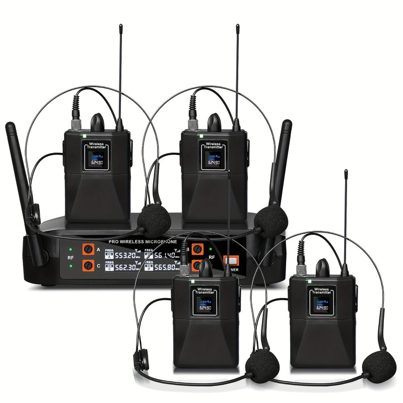 Sistema de micrófono inalámbrico profesional DEPUSHENG - Dos/Cuatro canales, mano, clip de cuello, auricular con receptor, enchufe de 6,35 mm, carga tipo C, 12 V de alimentación, ideal para KTV, actuaciones en escena y reuniones, micrófono inalámbrico pa