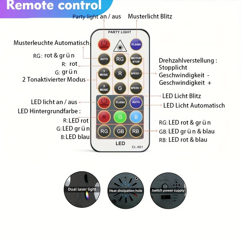 1pc luz láser cuadrada, luz de discoteca, luz de fiesta, luz de escenario, control por voz con control remoto, enchufe USB, para fiestas, bodas, cumpleaños, clubes, familias, kTv
