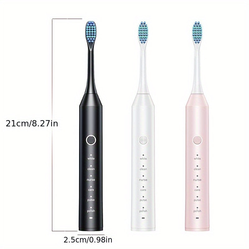 Cepillo eléctrico automático recargable para adultos, 6 modos de limpieza, batería de polímero de litio, carga USB, ≤36V, con cerdas suaves para limpieza profunda de dientes y hilo dental.