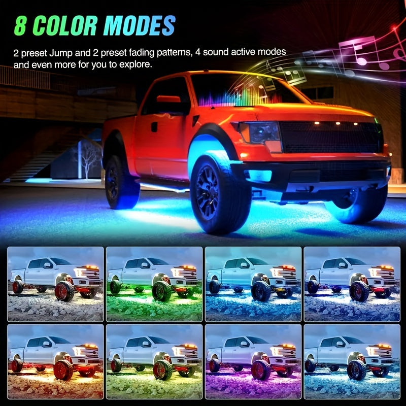 4 piezas de luces LED RGB para coche, luces LED para coche con aplicación, luces de tira de luz inferior para coche con modo de música, kit de luces LED de luz inferior para SUV, camiones, regalo de Navidad