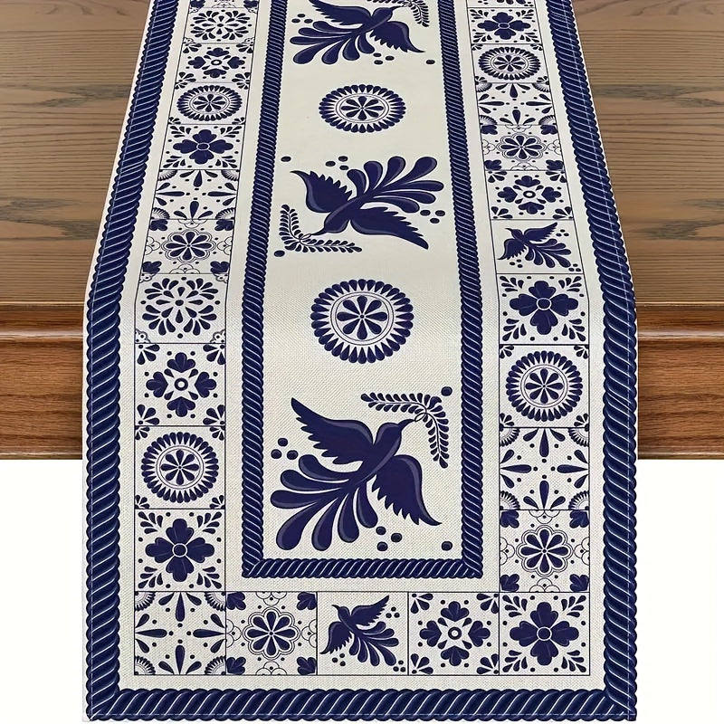 1 pieza, Camino de Mesa Muertos Mexicano, Protectores Térmicos para Mesas, Decoración de Cocina y Comedor con Diseño Azul Patchwork para Hogar o Fiestas, 13 x 36, 13 x 48, 13 x 72, 13 x 90, 13 x 108