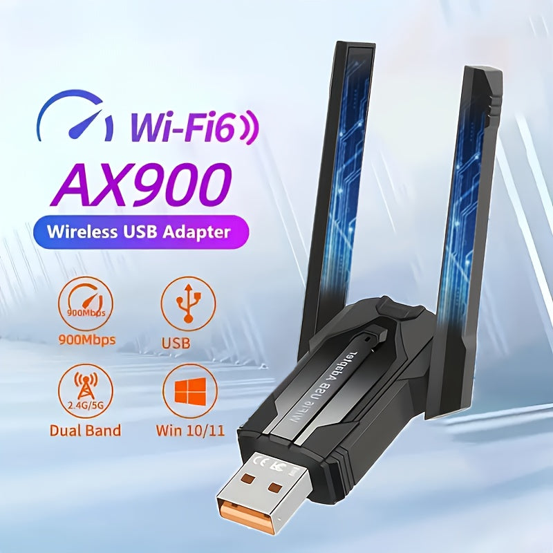 Adaptador USB WiFi 6 para PC de Escritorio, AX900 Mbps Cobertura Extensa Doble Banda 5G/2.4G USB 3.0 Transmisor sin varillas WiFi 6 Compatible con Windows 11/10/8/7