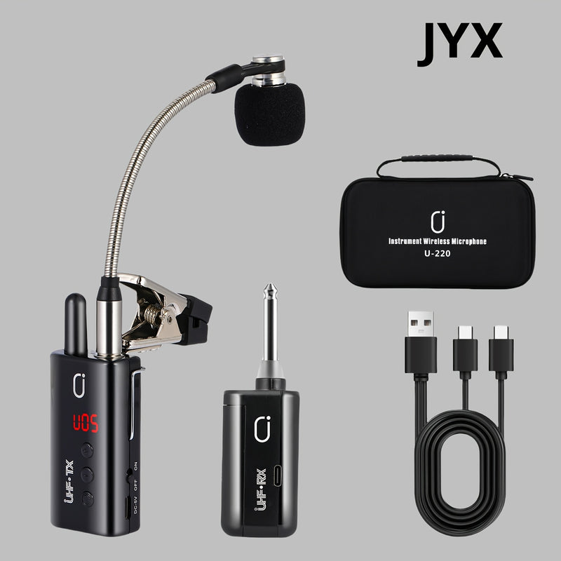 Artículo de Venta Caliente 2025: Micrófono sin varillas UHF para Saxofón, Microfono Clip-On para Instrumentos de Madera y Trompeta, Sistema Transmisor y Receptor Recargable con Distancia de Transmisión hasta 48.77 metros, Apto para Trompeta, Trompa Franc