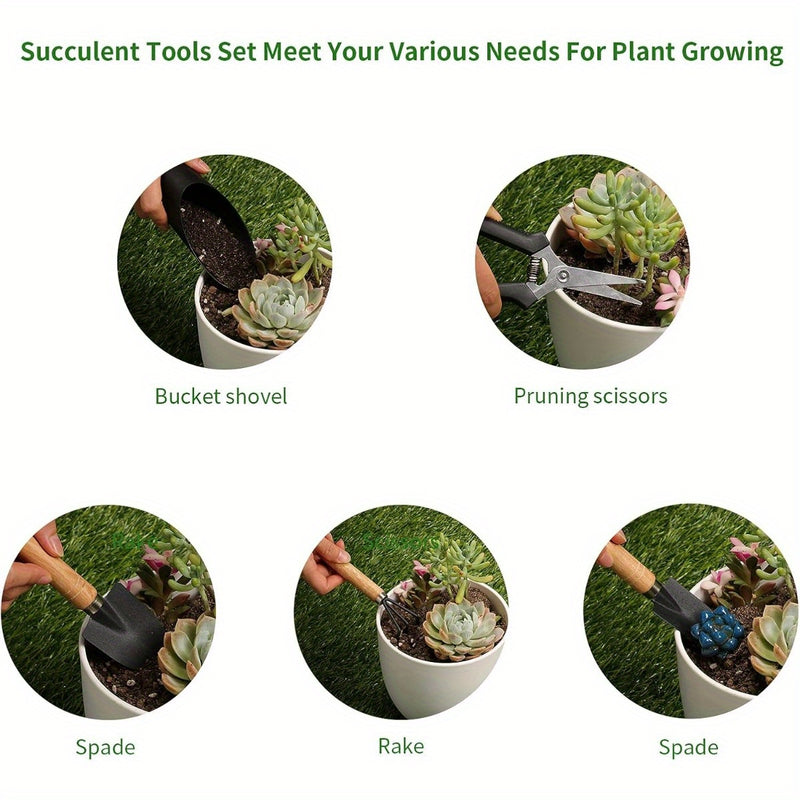 Juego de 5 piezas de herramientas de jardín miniatura para suculentas y plantas de interior - Incluye tijeras de poda, cucharas y una regadera - Perfecto para el cuidado del suelo de las semillas y el bonsái - Regalo ideal para jardineros, juego de herra