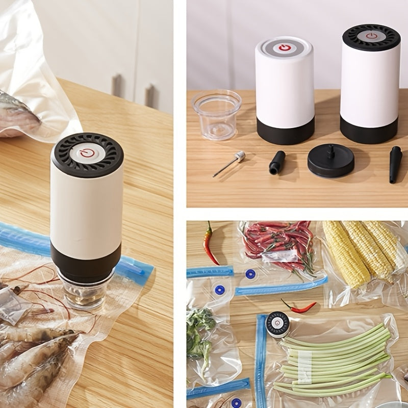 1 pieza de bomba eléctrica de vacío inalámbrica para el hogar (bolsas de vacío no incluidas) Sellador de vacío portátil para almacenamiento de alimentos Máquina de conservación de alimentos para el hogar Máquina de empaque de vacío con carga USB para reu