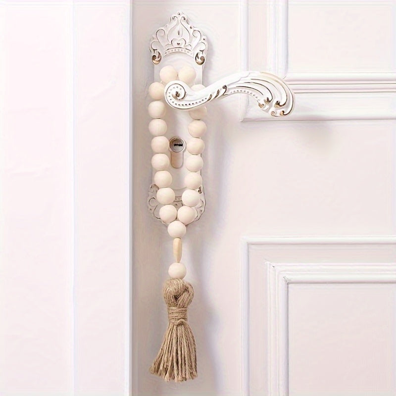 1 pieza de guirnalda de cuentas de madera con borla en forma de corazón - Decoración romántica para el hogar en el Día de San Valentín, estilo moderno, cuentas de madera natural, no requiere batería, ideal para sala de estar o dormitorio.