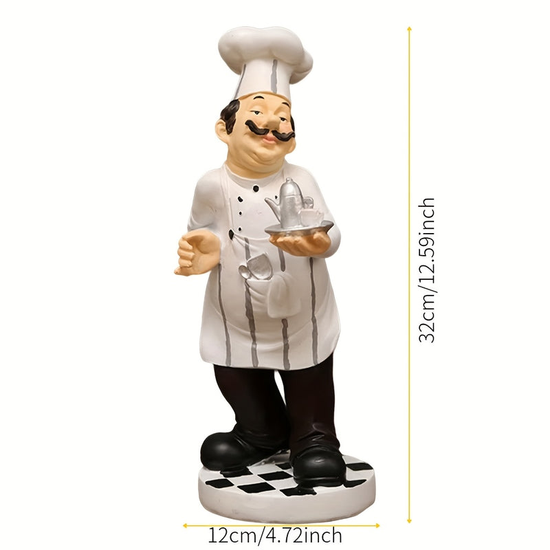 Figura de Chef en Resina - Decoración para Cocina con Forma de Tetera y Base Cuadriculada, 12x12x32 cm, Sin Necesidad de Electricidad para Uso Interior/Exterior en Hogar, Café, Restaurante, Bar, Decoración de Cocina de Chef