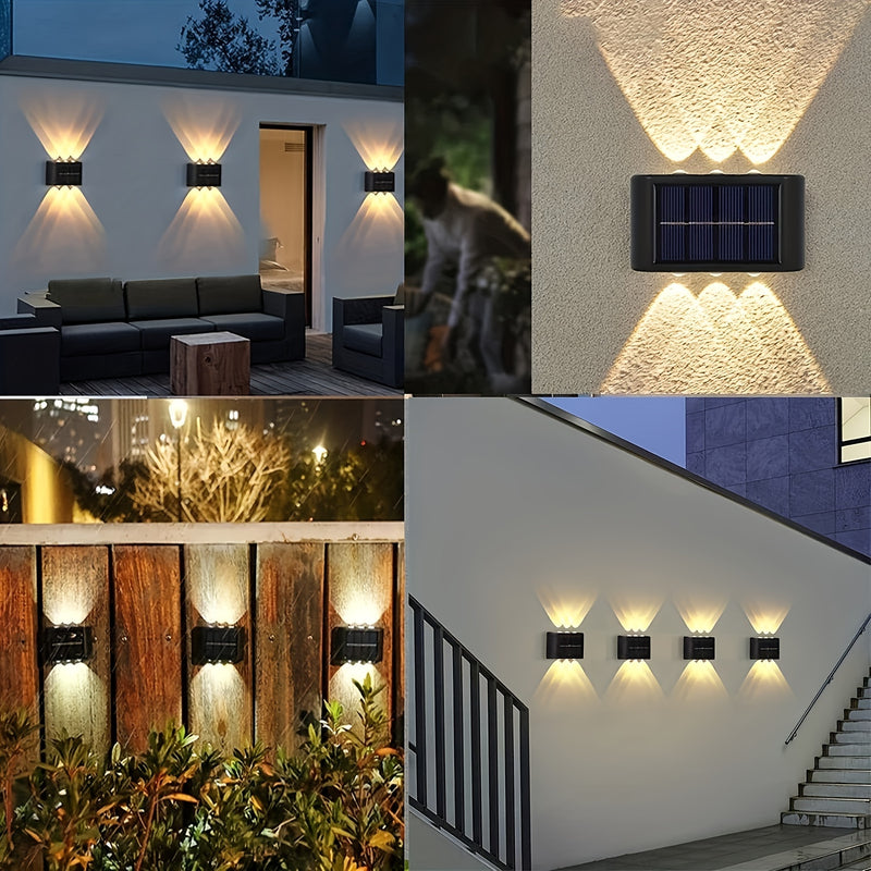 2 luces solares para pared, estilo nórdico, iluminación exterior para hogar y jardín, fácil instalación, ahorro de energía (blanco/ámbar)
