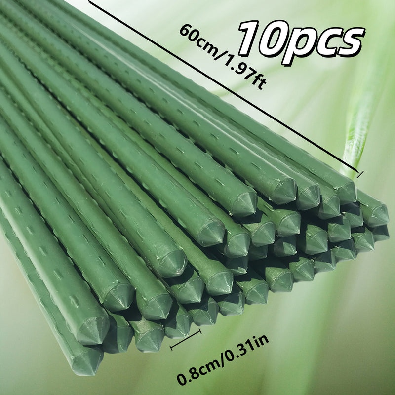 10 piezas de postes de jardín metálicos resistentes de 60 pulgadas - Soportes de plantas de tubería de acero recubierta de plástico para tomates, pepinos, frijoles y árboles - No se necesita electricidad, soportes de postes de plantas duraderos para un c
