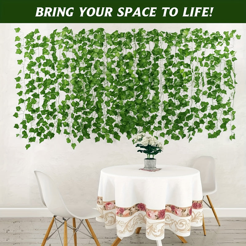12pcs Enredaderas Artificiales de Hiedra, Guirnalda de Hojas Colgantes de Plantas de Hiedra para Decoración de Pared de Habitación, Jardín, Oficina, Boda, Guirnalda de Hojas de Hiedra Verde para Colgar en la Pared, Decoración de Jardín para el Hogar, Fal