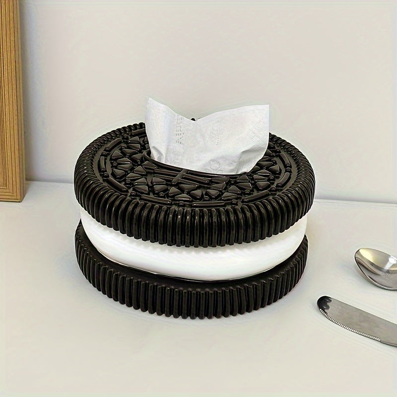 1 pieza de elegante caja de pañuelos redonda de resina negra y blanca - Acabado pulido y decorativo para almacenamiento en sala de estar, dormitorio o baño | Ideal para decoración moderna del hogar