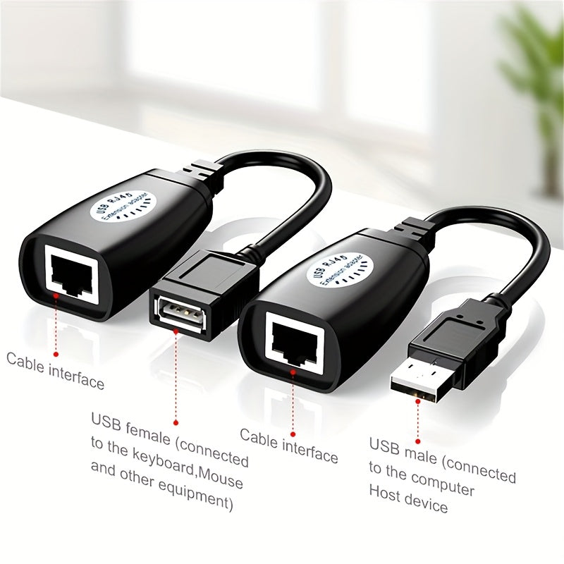Adaptador de Extensión Ethernet Mini USB RJ45 de Alta Calidad, Extensor USB a RJ45 con Conector para Cable Cat5/Cat5e/Cat6/Cat7/Cat8, Soporta Longitudes Hasta 50m para Cables de Red Local