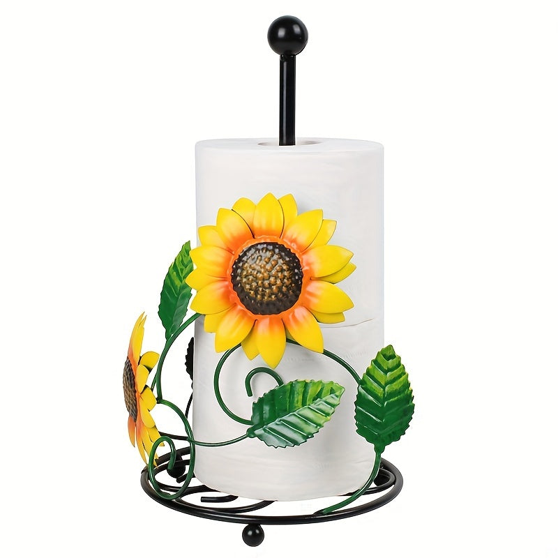 Porta Servilletas de Girasol - Organizador de Pared de Hierro con Diseño Floral Vibrante, 2 Niveles para Servilletas y Rollo de Cocina, Decoración Rústica para Cocina y Comedor, Adorno de Cocina con Detalles Intrincados
