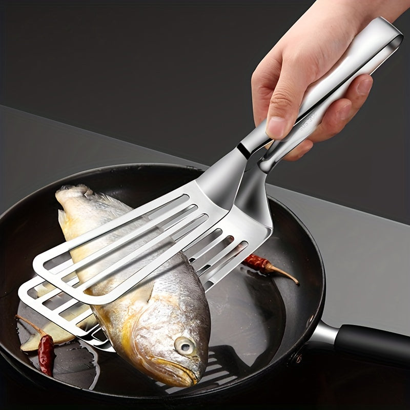 1 pza. Pinzas de acero inoxidable multifuncionales para buffet, freír pescado, pan, bistec, ensalada y postre; herramientas de cocina para preparar y servir alimentos sin esfuerzo