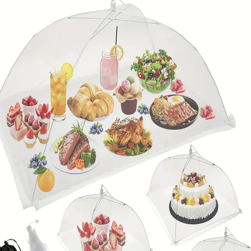 Juego de 1 cubierta plegable para alimentos de acero inoxidable con borde de encaje, gran protector contra polvo para fiestas al aire libre, picnics, asados y campamentos, accesorio de organización para cocina