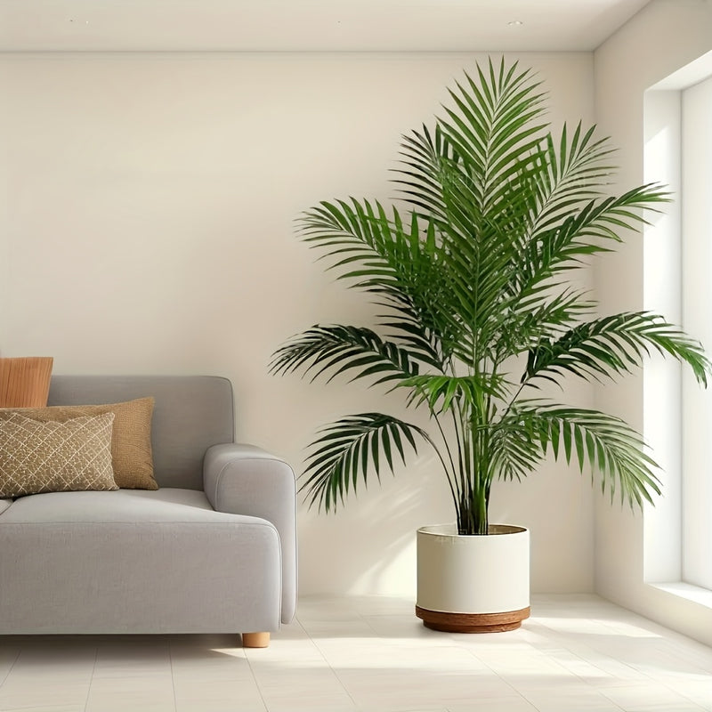 1 Maceta de Planta Artificial de Palma - 24 Hojas Realistas, Árbol del Dinero Grande con Diseño de Girasoles, Decoración Moderna y Fácil Mantenimiento para Interior/Exterior, Hogar, Oficina o Jardín de Boda