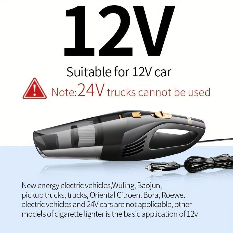 Aspirador de coche de 12V con succión potente - Compacto, portátil y eficiente para la limpieza de interiores de coches, Limpieza de interiores | Aspirador compacto | Cuerpo de plástico duradero, Aspirador de coche, Sin batería