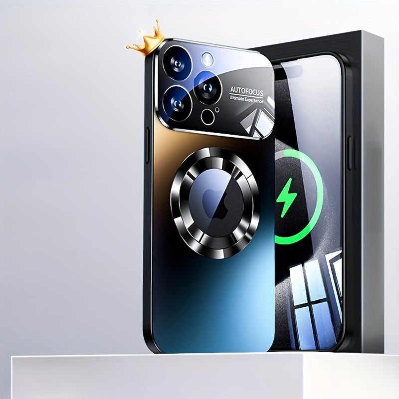 Nueva funda de carga inalámbrica magnética mate de titanio de desierto de lujo, compatible con for iphone 16, 15, 14, 13, 12, 11 Pro Max, 16Pro, con ventana de cámara de acrílico y protector de lente de vidrio, protector de impacto suave de TPU y cubiert