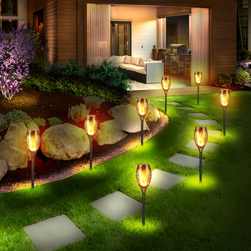 8pcs Luces Solares con Llama Parpadeante para Exteriores, Iluminación Automática de Anochecer a Amanecer Impermeable ABS para Patio, Terraza, Decoraciones del Día de la Independencia, Luces Colgantes Solares para Ambiente Exterior