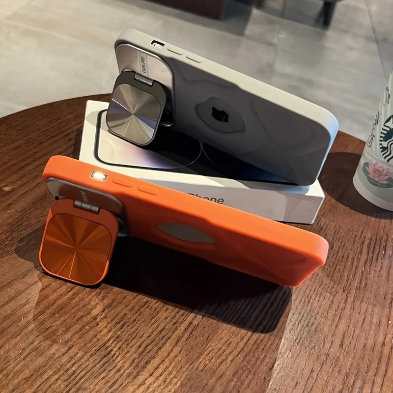 Funda magnética con logo de moda para iPhone 16, 15, 14, 13, 12 y 11 Pro Max Plus, con protección para lentes y soporte plegable