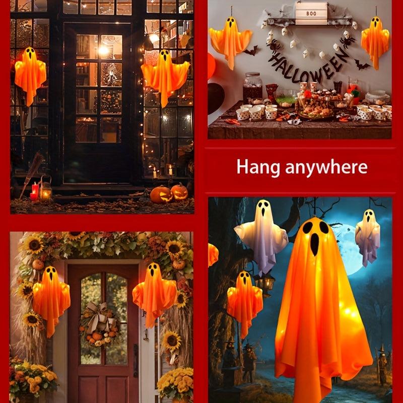 Luces LED de Halloween | Fantasmas de Tela de 20 Pulgadas con Ojos Iluminados | Decoraciones Exteriores Alimentadas por Batería para Jardín, Patio y Árboles | Modos de Iluminación Múltiples | Incluye Cuerda para Colgar | Ideal para Festivales de Otoño, L