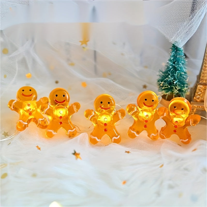 Luces de Cuerda Decorativas Navideñas para Interiores con Forma de Hombre de Jengibre en Alambre de Cobre