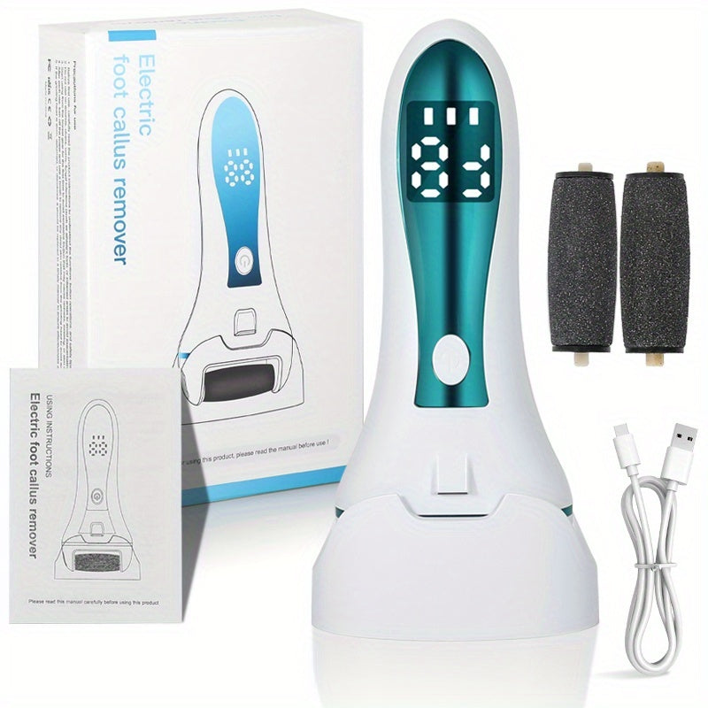 Exfoliador eléctrico de pies recargable por USB con cabezas de lijado reemplazables - Alimentado por USB, pantalla LCD, mango ergonómico para eliminar la luz muerta y pulir, uso cómodo, blanco, exfoliación de pies, herramienta de belleza, diseño elegante