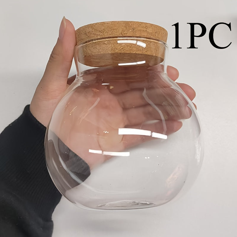 Tarro de Almacenamiento de Vidrio Hermético con Tapa de Corcho - Libre de BPA, Contenedor Redondo Multiusos para Té, Snacks y Más - Organizador de Cocina Fácil de Limpiar