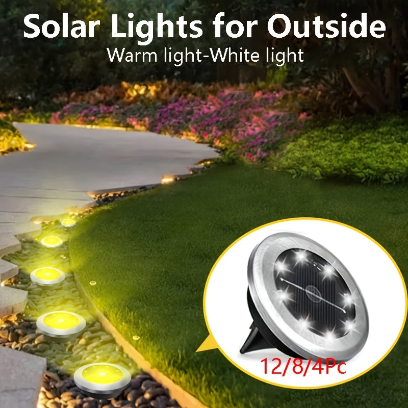 FACHOI 12/8/4 piezas luces solares para exterior, luces LED cálidas para jardín, terraza o camino, base de acero inoxidable, resistentes y duraderas