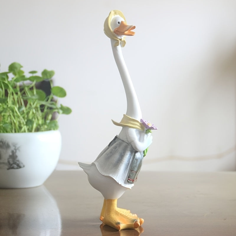 Escultura de pato de resina artesanal - Patos de dibujos animados en blanco y amarillo, decoración de hogar linda para interiores y exteriores, jardín, patio o oficina, perfecta para Navidad, Pascua, San Valentín y más, decoración de patos