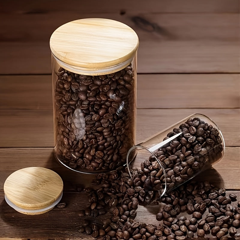 6 piezas de frascos de almacenamiento de vidrio de borosilicato resistente al calor, contenedores redondos transparentes para aperitivos de cocina, frascos sellados para granos, con tapas para almacenamiento de dulces y frijoles de café.