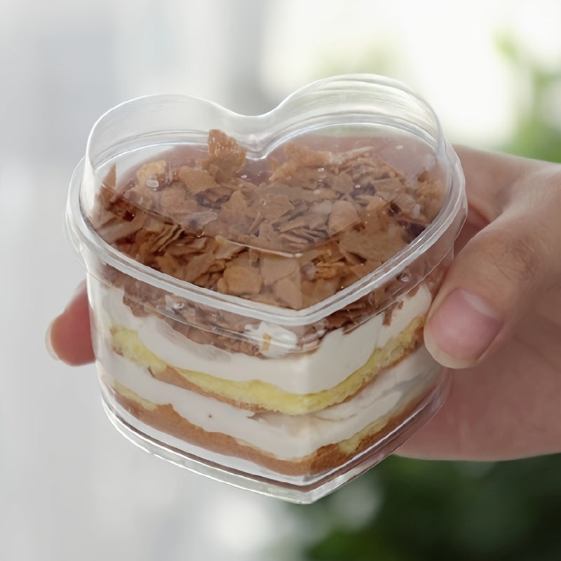 60 piezas (30 vasos + 30 tapas) vasitos mini con forma de corazón con tapa - Tazones de plástico de 5 onzas, ideales para yogur, gelatina, helado y ensalada de frutas - Perfectos para fiestas, cumpleaños, bodas y días festivos