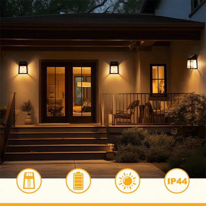 2 Piezas de Luces Solares para Exteriores, Diseño Moderno Cuadrado con Paneles de Vidrio Transparente y LED Cálido Blanco, Construcción Duradera en Plástico , Decoración Solar para Jardín, Patio o Pasillo, Iluminación Energeticamente Eficiente