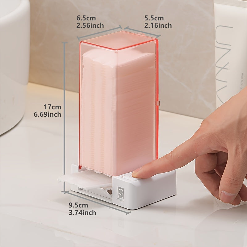 Organizador de almohadillas para eliminar maquillaje RYELEA 5x6cm, caja de almacenamiento de almohadillas con accionador, dispensador - Organizador de baño impermeable para tocador y encimera
