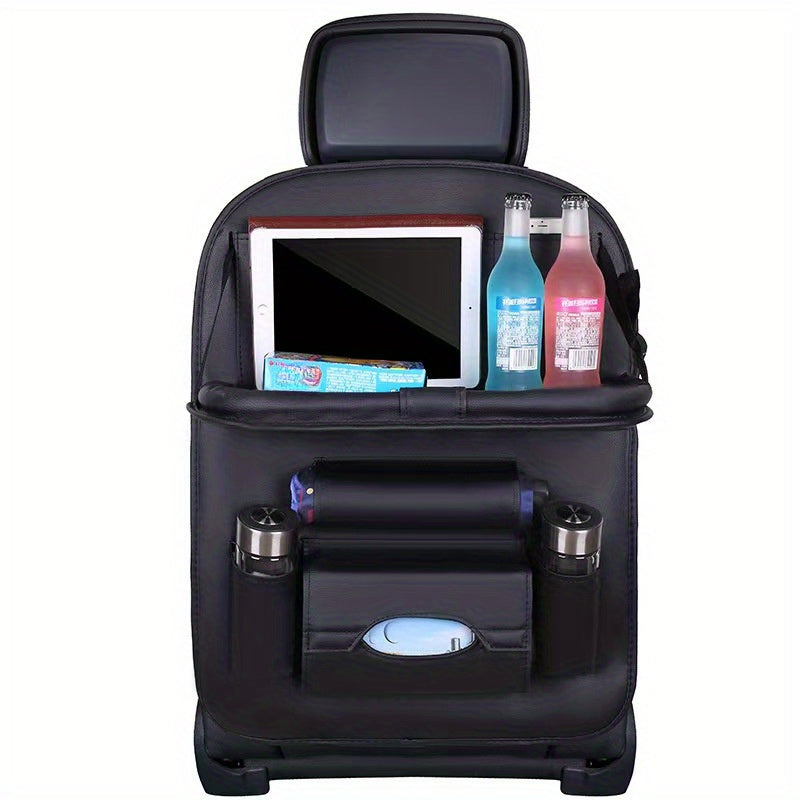 Organizador para asientos traseros de auto en cuero PU premium, con múltiples bolsillos, porta vasos, ganchos y compartimentos de malla, para sedanes, camionetas y SUV – Maximiza el espacio de almacenamiento y mantén tu vehículo ordenado, organizador par