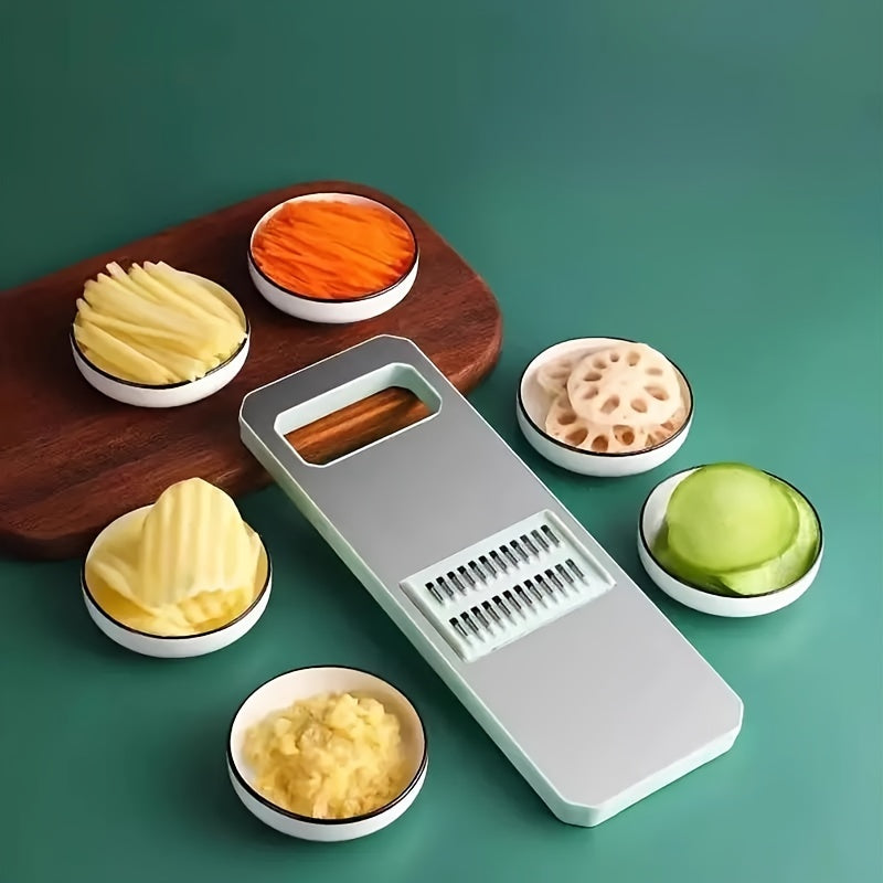 Juego de 7 piezas de cortador y rallador de verduras de acero inoxidable multifuncional, con cuchillas intercambiables, herramienta manual de cocina para patatas, zanahorias y pepinos.