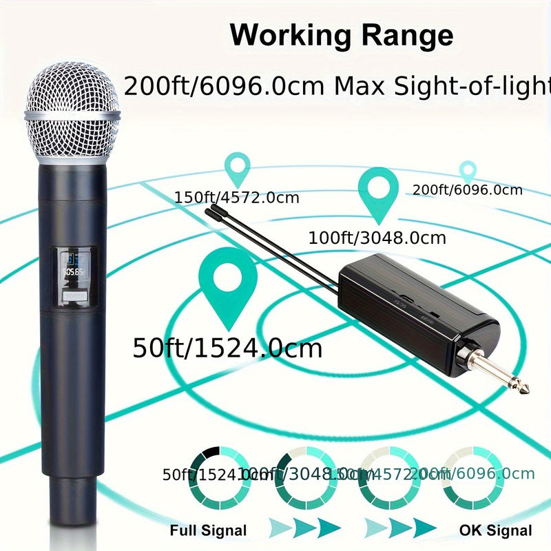Micrófonos inalámbricos portátiles duales con batería recargable de iones de litio de 1500mAh, carga USB dinámica de micrófonos sin cable con conector de 6,35 mm, sonido claro para karaoke, bodas, fiestas, iglesia, enseñanza - Ideal regalo de Navidad