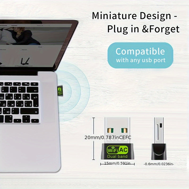 Adaptador WiFi Dual-Band de 650m, Tarjeta de Red Inalámbrica de 600m con Conexión USB – Transceptor Externo para Portátiles y Escritorios, Compatible con Teclados, Ratones, Mandos de Juego, Auriculares y Impresoras – Sin Necesidad de Controladores (Windo