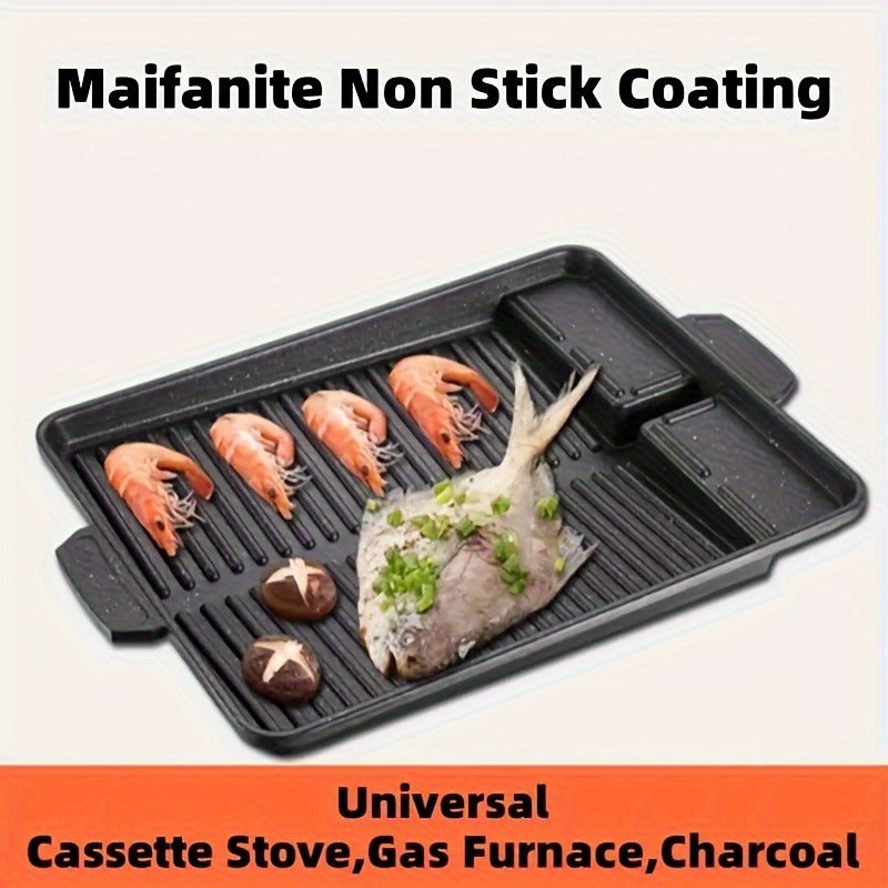 Sartén rectangular antiadherente - Sartén de piedra de metal sin humo con asa para asar al aire libre/interior, placa caliente y sartén, ideal para salchichas, verduras, etc., placa de asador para barbacoa