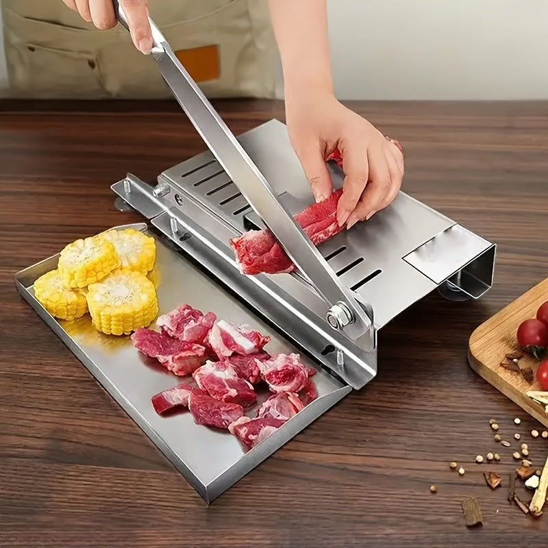 Cortador de carne de acero inoxidable, cortador de huesos manual para jamón, pan, queso, carne congelada, carne de vaca, frutas, verduras - Ideal para cortar y picar, cortar huesos, picar carne