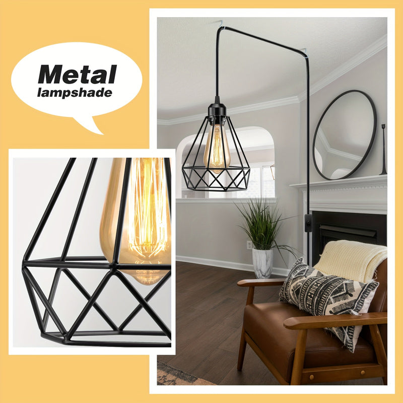 Lámpara de techo moderna de metal negro mate con interruptor, cable de 4,57 metros, base de bombilla media E26, eficiente en energía, montaje semibrillo, candelabro desmontable para salón, dormitorio, isla de cocina - 110V-130V enchufe estadounidense