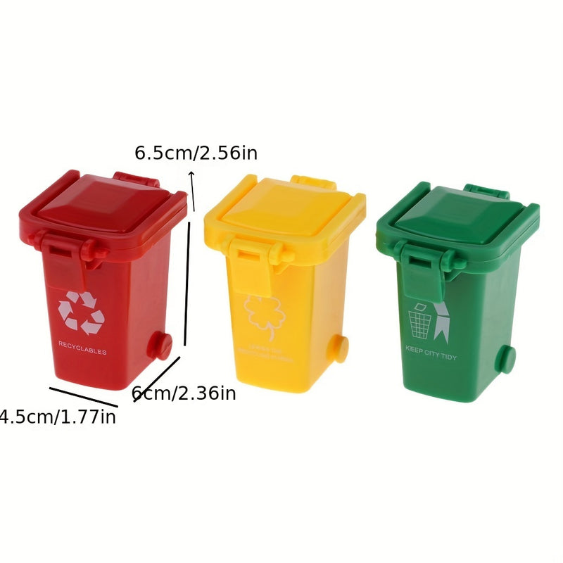 Juego de Papeleas Miniatura para Edades 14+ - Contenedores de plástico multipropósito e impermeables con cierres únicos, Juego de 3, Incluye papeleas rojas, amarillas y verdes con calcomanías de reciclaje y orden.