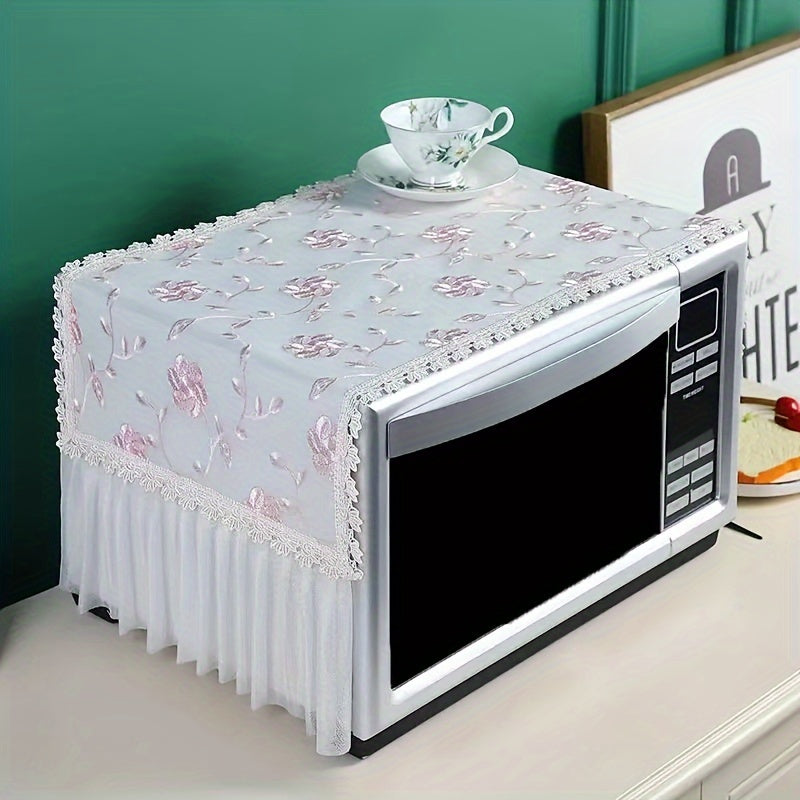 Cubierta de horno microondas de encaje elegante, poliéster, a prueba de aceite, transpirable, antideslizante, a prueba de polvo, con diseño floral decorativo para accesorio de cocina