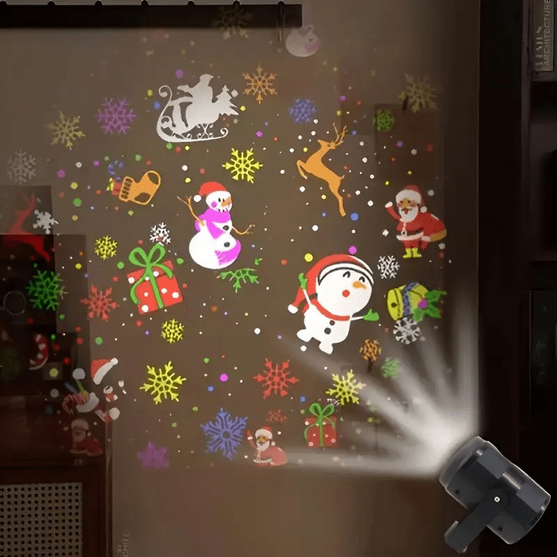 Proyector LED Navideño con USB - Copos de Nieve, Bastones de Caramelo y Santa Claus - Sin Baterías Necesarias, Conexión USB Plug-and-Play para Decoraciones Festivas - Iluminación Compacta para Hogar, Fiestas, Bodas, Ventanas o Paredes - Ambiente Invernal