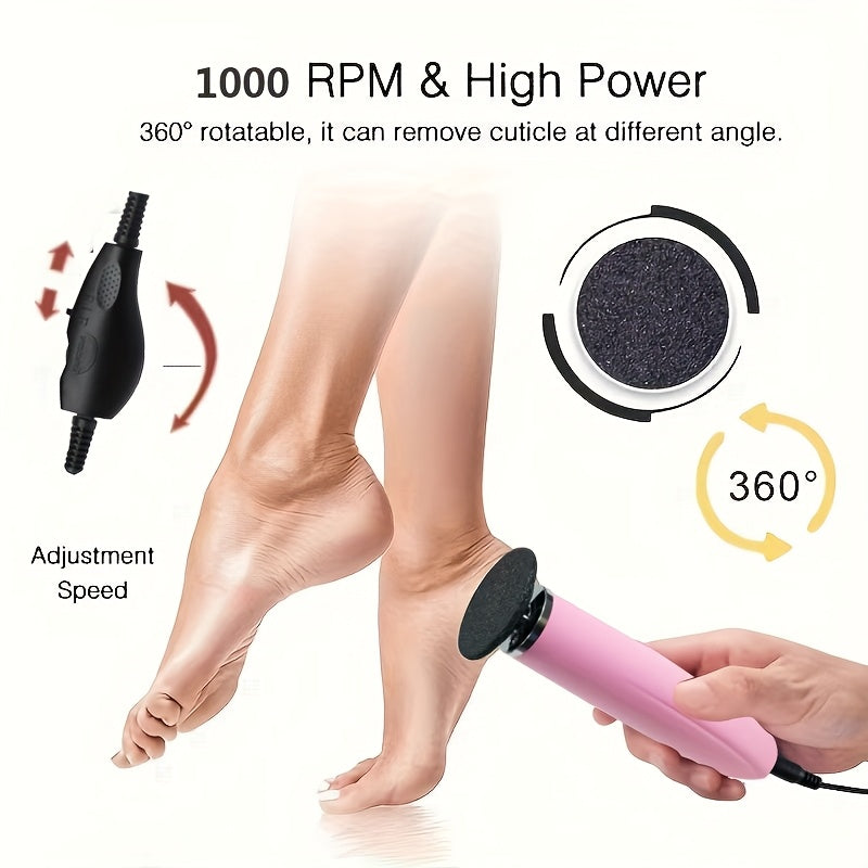 Removedor eléctrico de callos con velocidad ajustable, 3 almohadillas de lijado y 3 cabezales para uñas – Herramienta multiusos para pedicura, exfoliación y eliminación de piel muerta, acabado metálico para hombres y mujeres