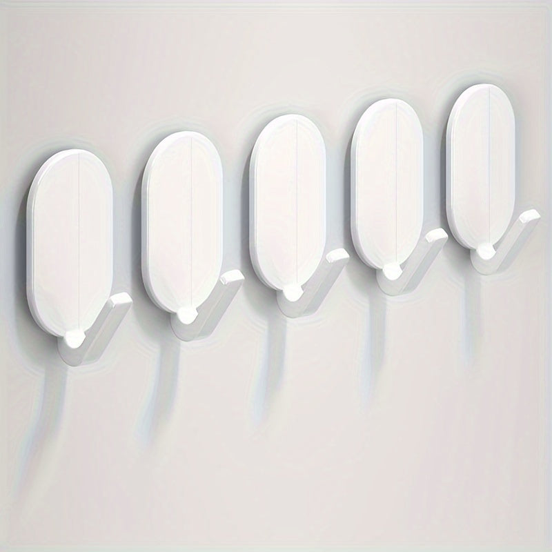 5 ganchos adhesivos resistentes, sin necesidad de taladrar, soporte fuerte para toallas, ropa y accesorios, montaje en pared sin daños, material ABS duradero, ideal para baños y tocadores, organizadores de baño | Accesorio moderno para el hogar | Ganchos